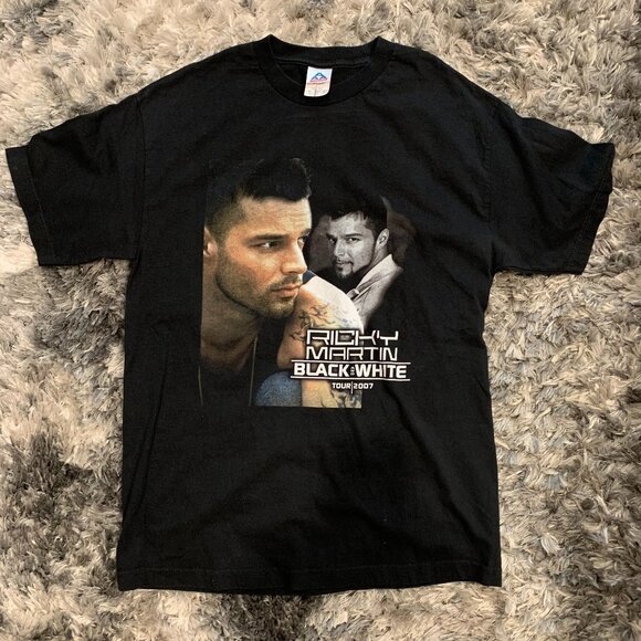 Vintage 2007 Ricky Martin Black & White Tour T Shirt Size Men’s LG AAA Tag - Picture 1 of 5